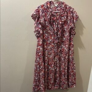 Shoshanna Floral Ruffle Dress - size 10 - front button closure- knee length